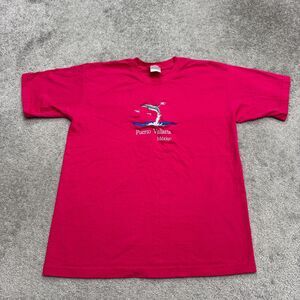 VIntage Puerto Vallarta Mexico Embroidered Dolphin T-Shirt Womens Large Pink Tee